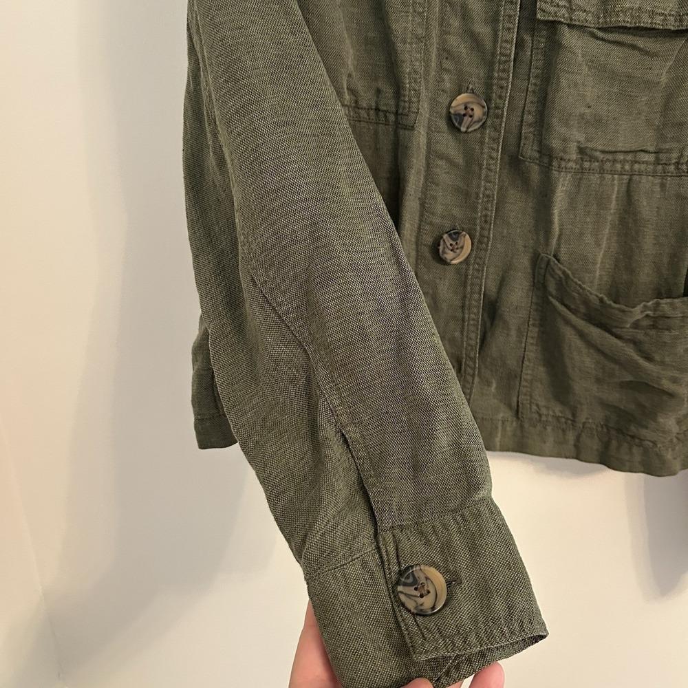 Nicole Miller Utility Jacket large Linen Workwear Pockets Button y2k Lagenlook - Picture 4 of 7